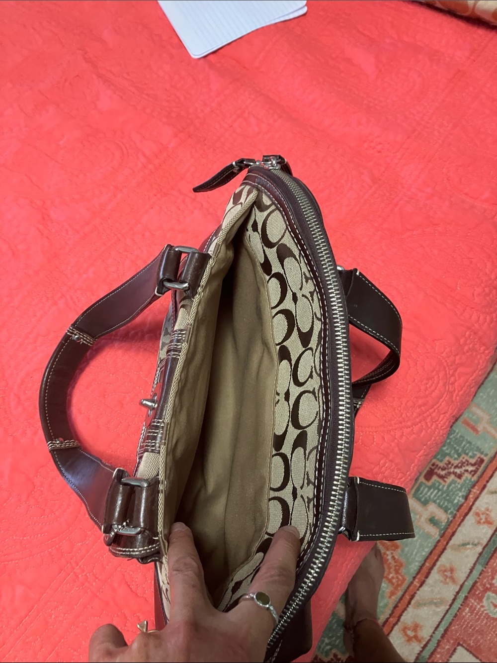 Coach Hampton Signature Canvas Shoulder Satchel with Dark Brown Leather Trim - Picture 3 of 10